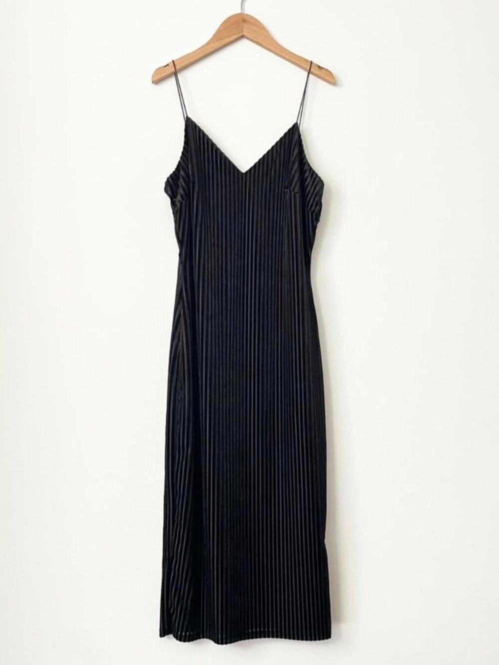 The Vintage Shop Little Black Slip Dress LBD Velvet Midi Size M Minimalist USA